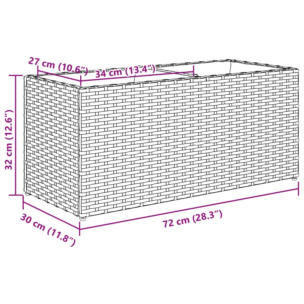 Ζαρντινιέρα Κήπου Καφέ 72x30x32 εκ. Συνθ. Ρατάν με 2 Γλάστρες
