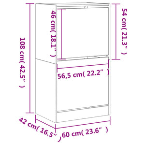 Παπουτσοθήκη με 2 Ανακλ. Συρτάρια Καφέ Δρυς 60x42x108 εκ.