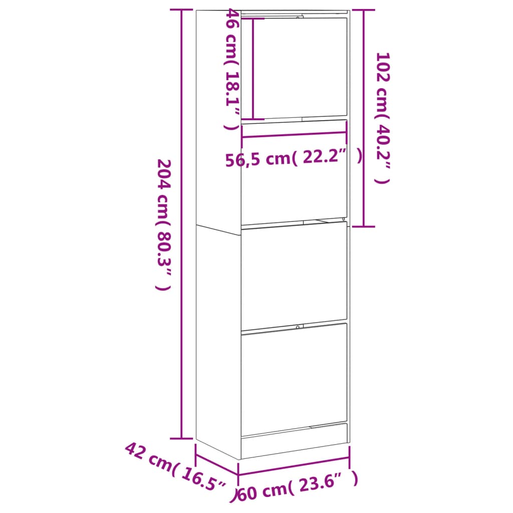 Παπουτσοθήκη με 4 Ανακλ. Συρτάρια Sonoma Δρυς 60x42x204 εκ.