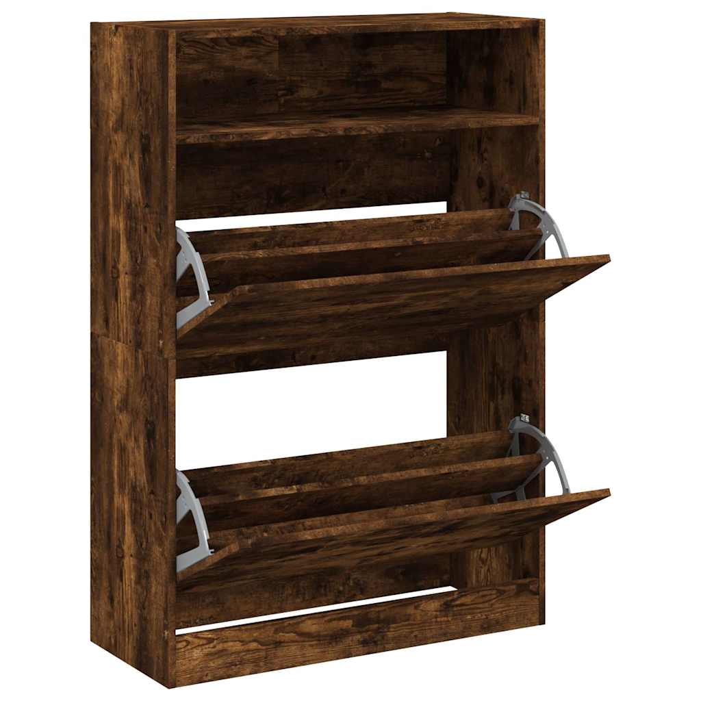 Παπουτσοθήκη με 2 Ανακλ. Συρτάρια Καπνιστή Δρυς 80x34x116 εκ.