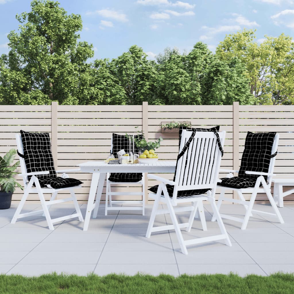 Μαξιλάρια Καρέκλας Ψηλή Πλάτη 4 τεμ. Μαύρο Καρό Ύφασμα Oxford - Pakobazaar