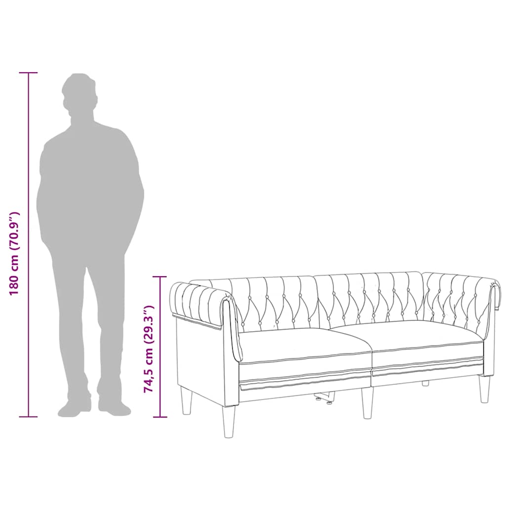 Καναπές Διθέσιος Chesterfield Ανοιχτό Γκρι Υφασμάτινος