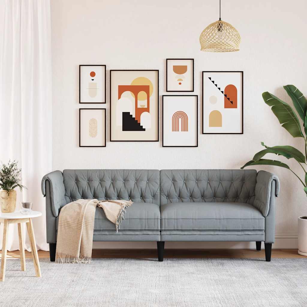 Καναπές Τριθέσιος Chesterfield Ανοιχτό Γκρι Υφασμάτινος