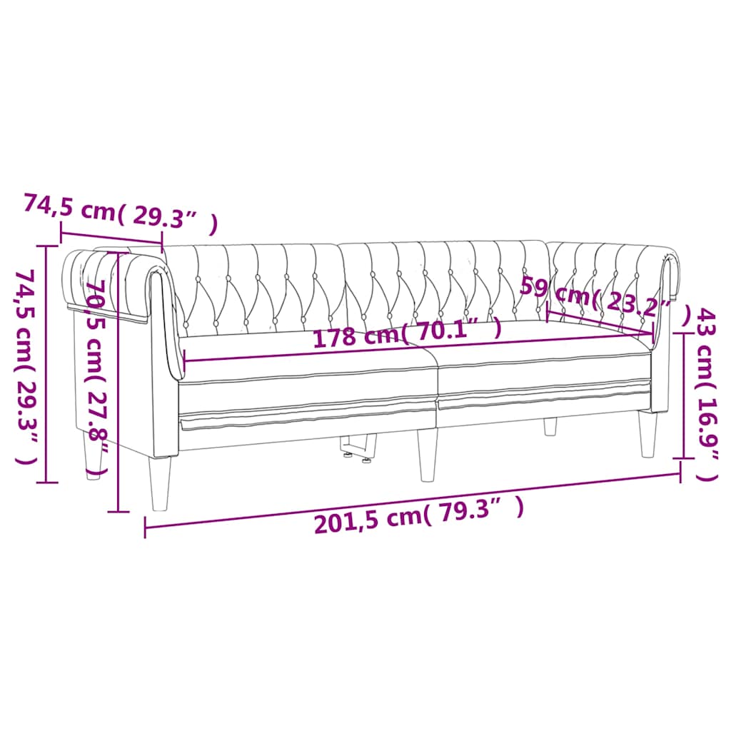 Καναπές Τριθέσιος Chesterfield Ανοιχτό Γκρι Υφασμάτινος