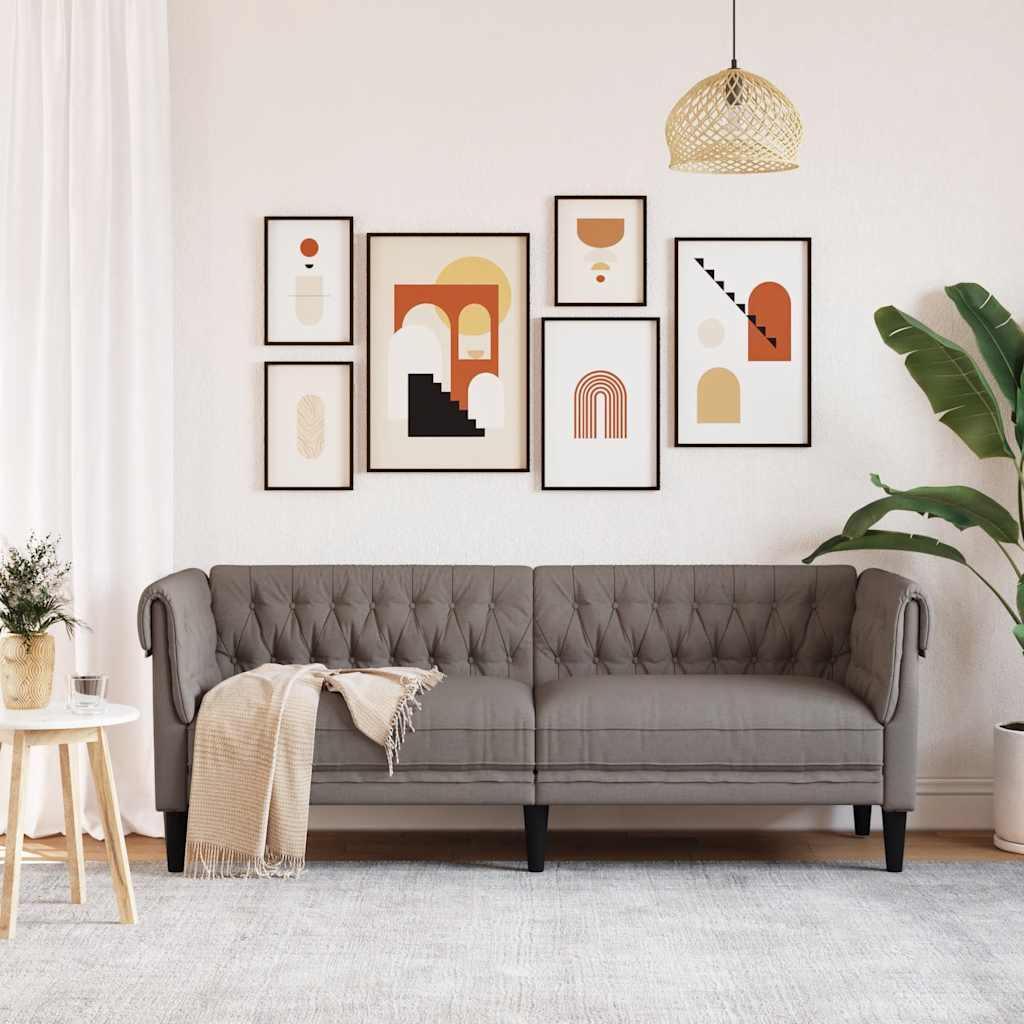 Καναπές Τριθέσιος Chesterfield Taupe Υφασμάτινος