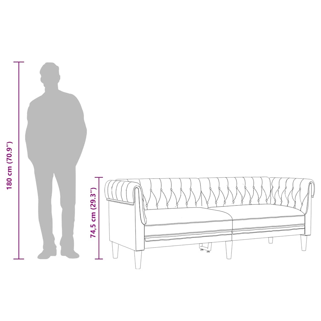 Καναπές Τριθέσιος Chesterfield Taupe Υφασμάτινος