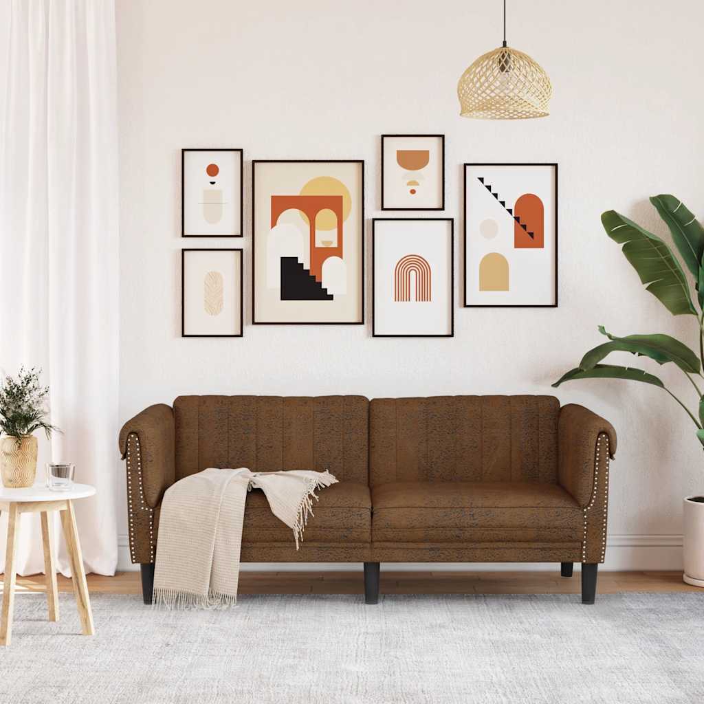 Καναπές Διθέσιος Καφέ από Συνθετικό Καστόρι