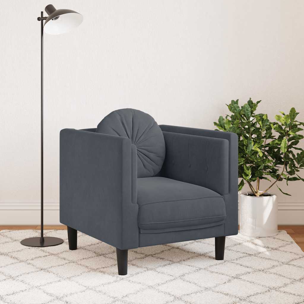 Πολυθρόνα Σκούρο Γκρι Βελούδινη με Μαξιλάρι - Pakobazaar