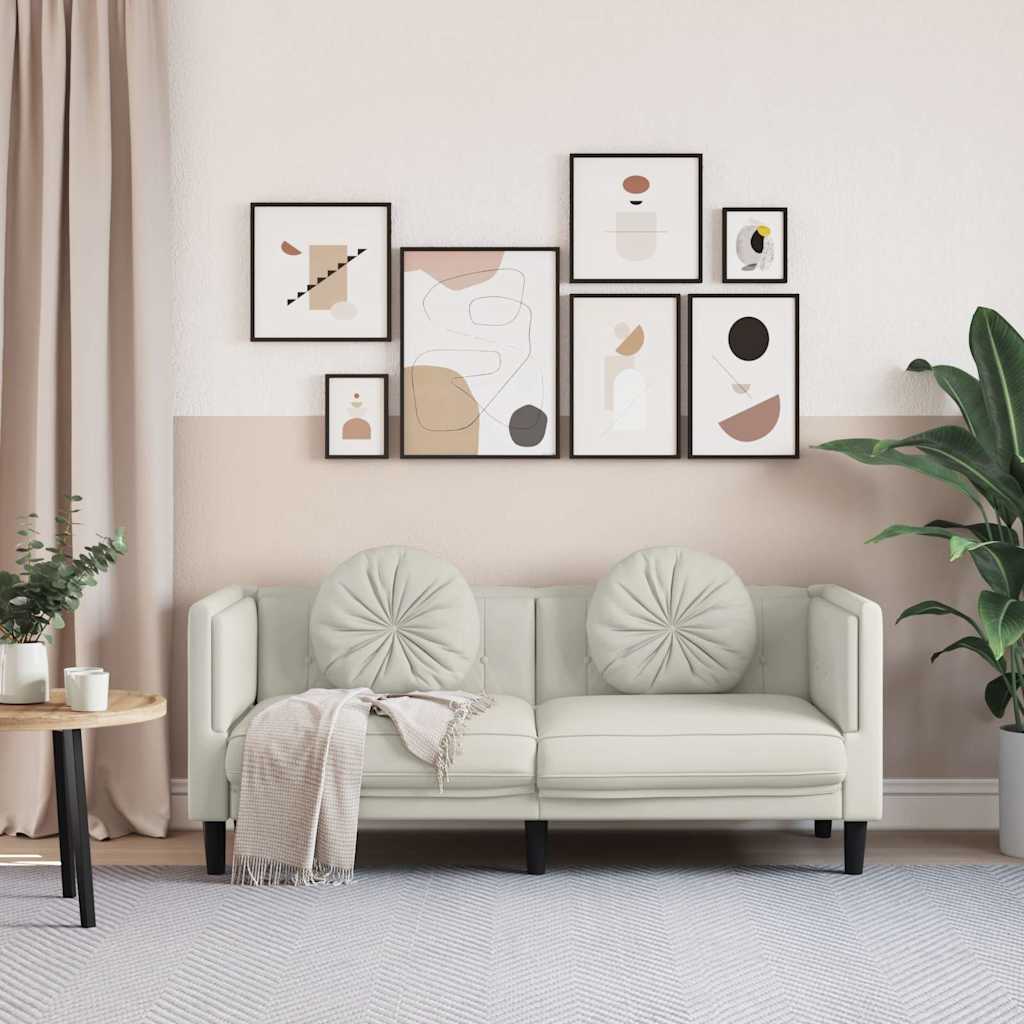 Καναπές Διθέσιος Κρεμ από Βελούδο με Μαξιλάρια