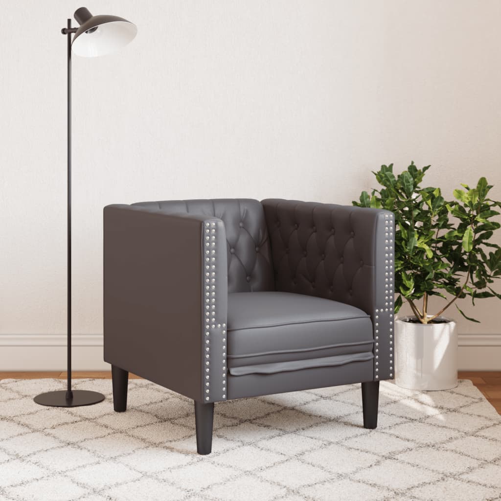 Καναπές Chesterfield καρέκλα γκρι από Συνθετικό Δέρμα