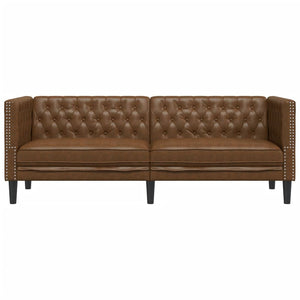 Καναπές Chesterfield 3θέσιος Καφέ δέρμα Faux Suede Brown