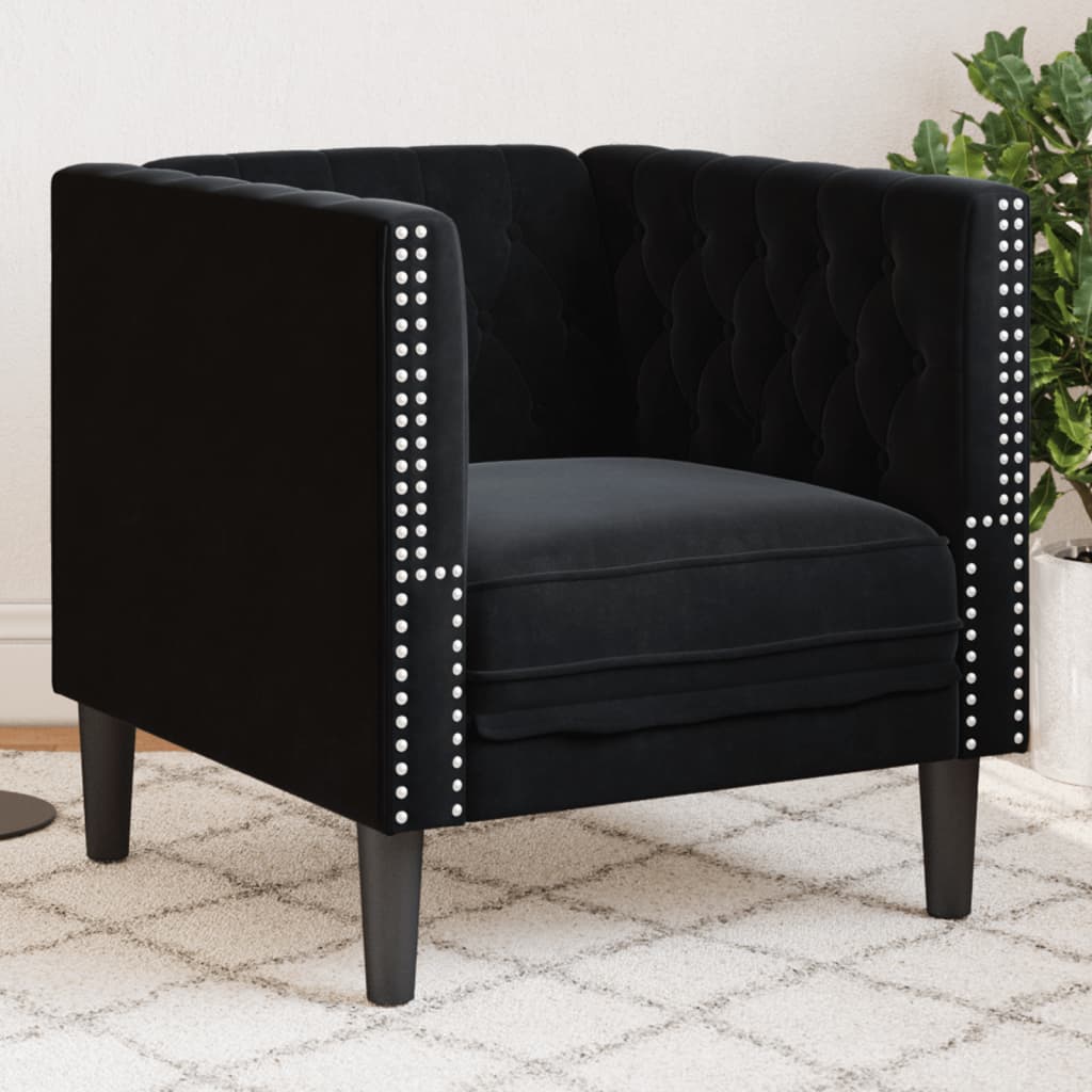 Πολυθρόνα Chesterfield Μαύρο Βελούδινη