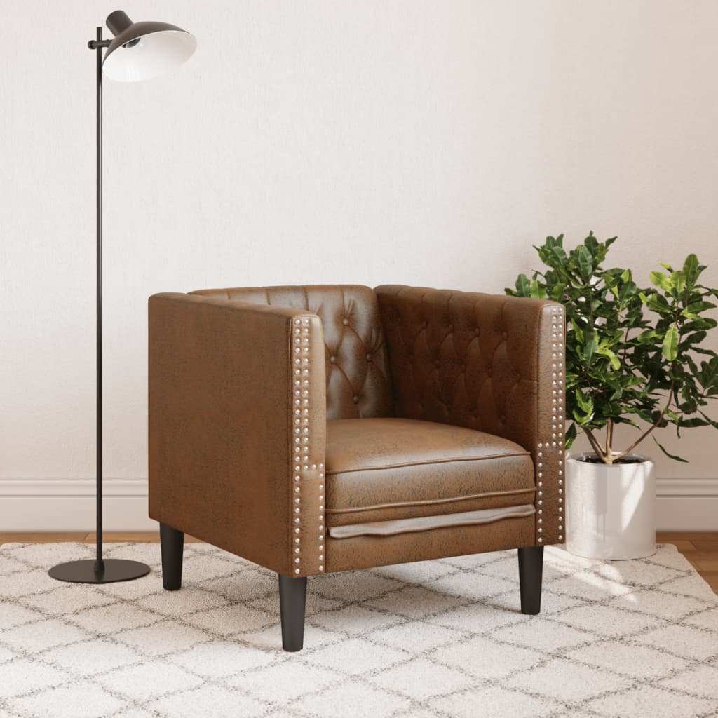 Πολυθρόνα Chesterfield Καφέ από Συνθετικό Καστόρι