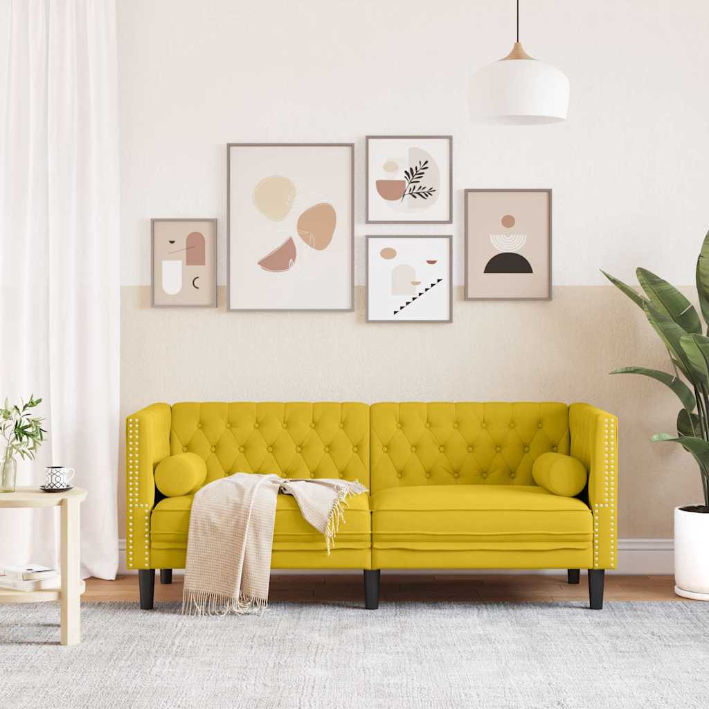 Καναπές Chesterfield Διθέσιος με Στηρίγματα από Κίτρινο Βελούδο - Pakobazaar