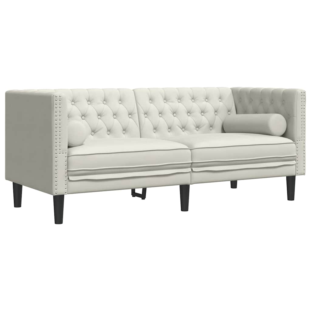 Καναπές Chesterfield Διθέσιος με Στηρίγματα σε Κρεμ Βελούδο - Pakobazaar