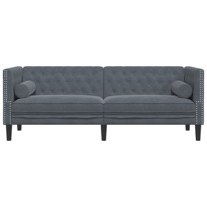 Καναπές Τριθέσιος Chesterfield + Στηρίγματα Σκούρο Γκρι Βελούδο