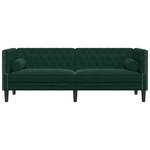 Καναπές Τριθέσιος Chesterfield + Στηρίγματα Σκ. Πράσινο Βελούδο