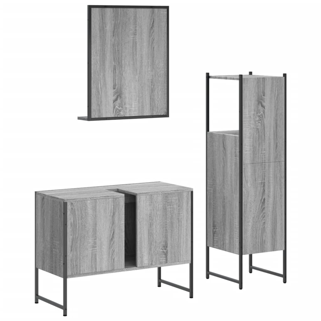 Σετ Επίπλων Μπάνιου 3 Τεμαχίων Γκρι Sonoma Επεξεργασμένο Ξύλο - Pakobazaar