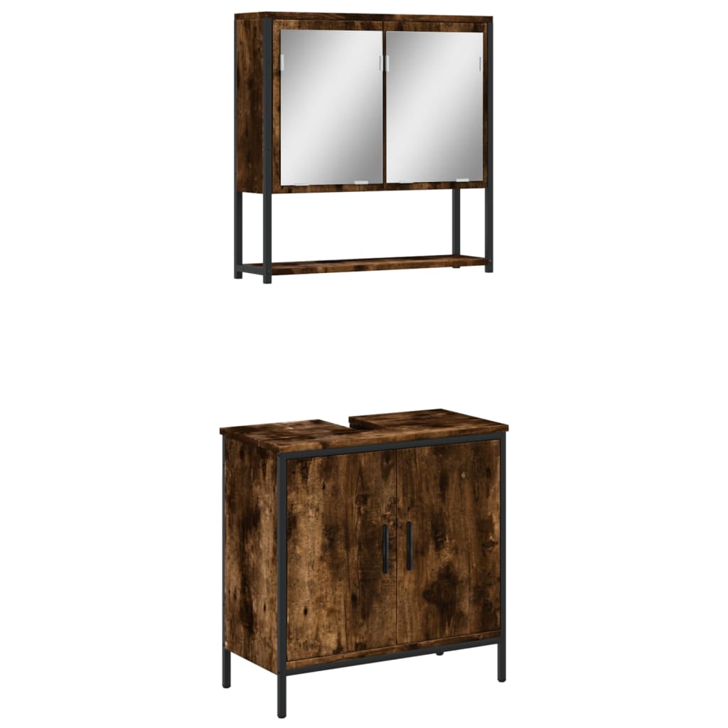 Σετ Επίπλων Μπάνιου 2 Τεμαχίων Καπνιστή Δρυς από Τεχν. Ξύλο