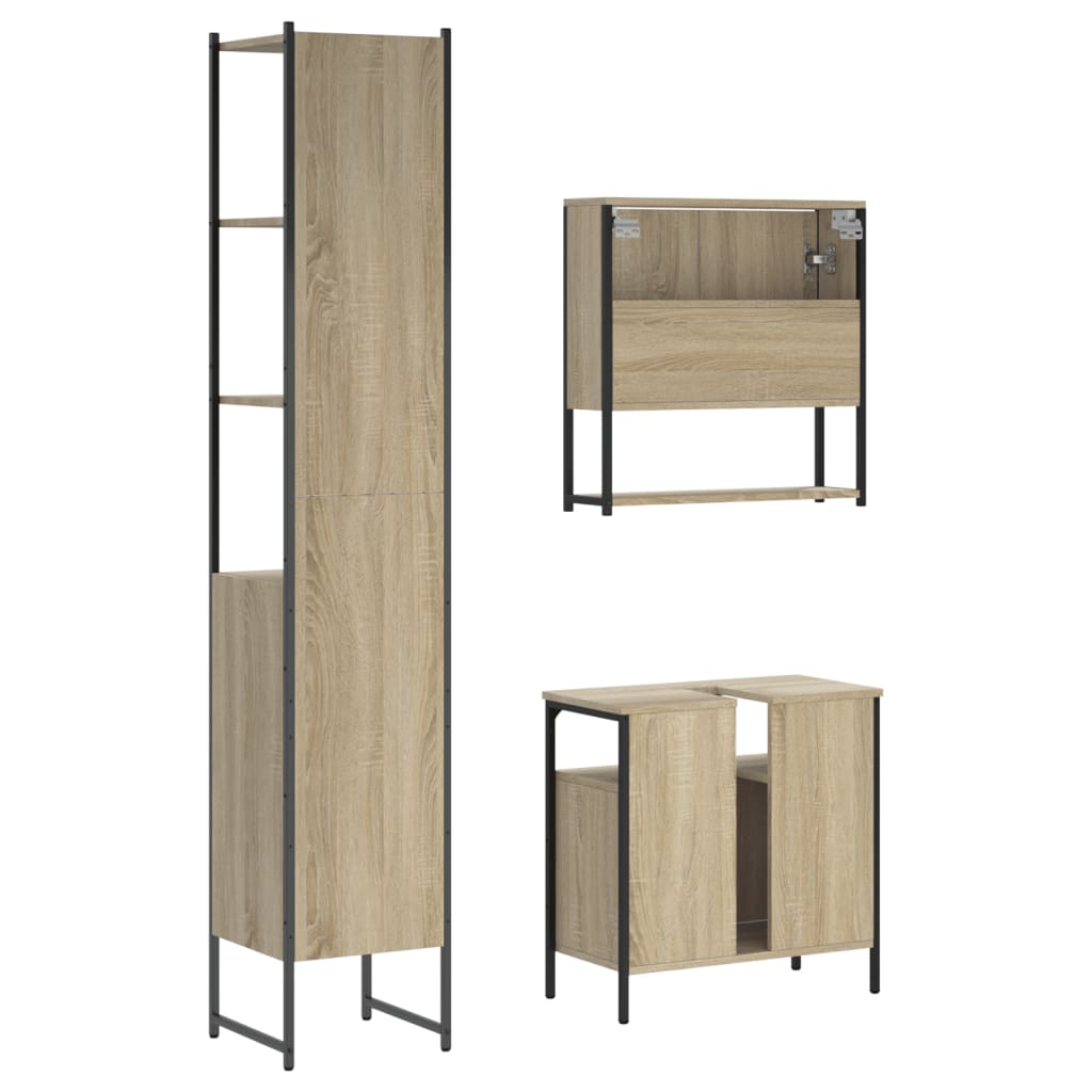 Σετ Επίπλων Μπάνιου 3 Τεμαχίων Sonoma Δρυς Επεξεργασμένο Ξύλο