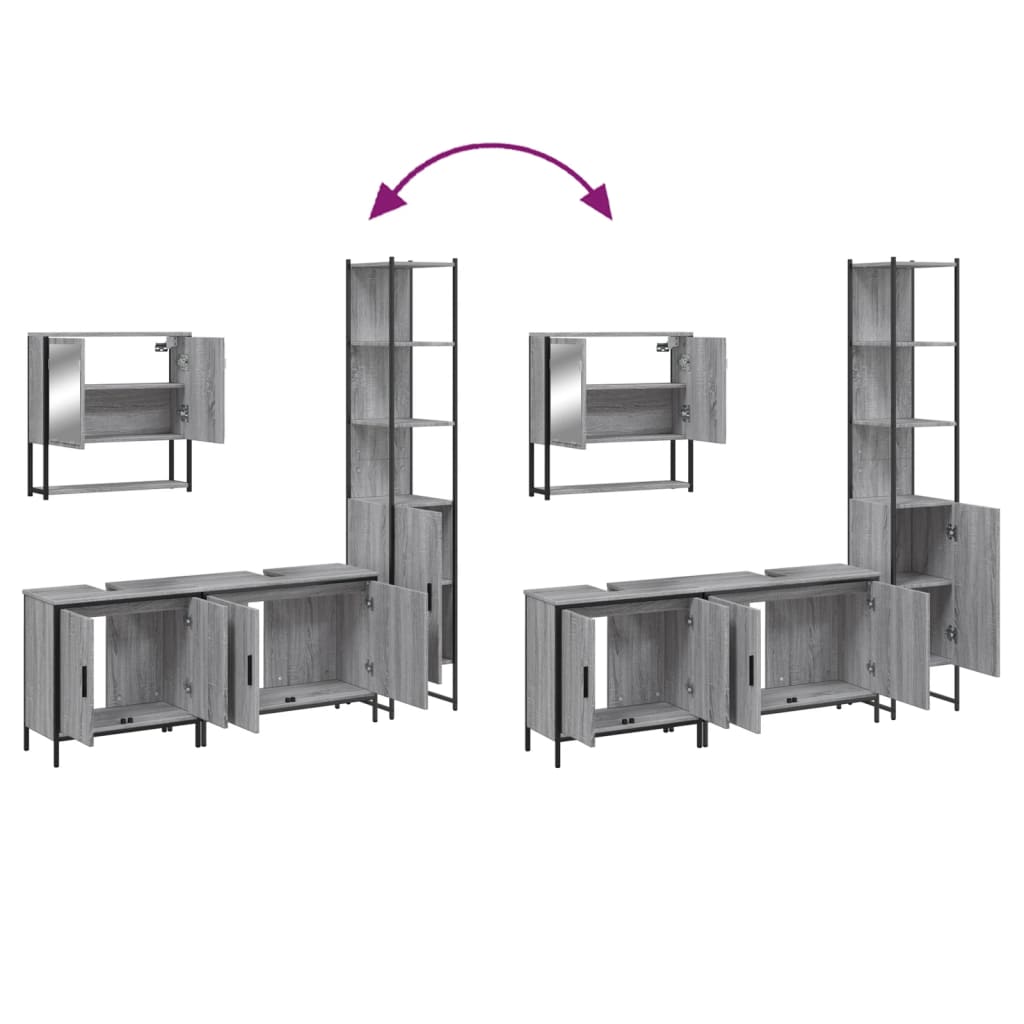 Σετ Επίπλων Μπάνιου 4 Τεμαχίων Γκρι Sonoma Επεξεργασμένο Ξύλο