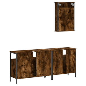Σετ Επίπλων Μπάνιου 3 Τεμαχίων Καπνιστή Δρυς Επεξεργασμένο Ξύλο