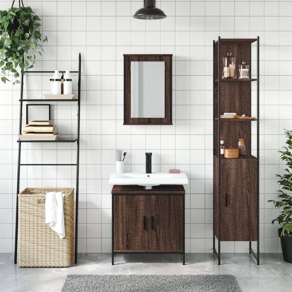 Σετ Επίπλων Μπάνιου 3 Τεμαχίων Καφέ Δρυς από Τεχν. Ξύλο