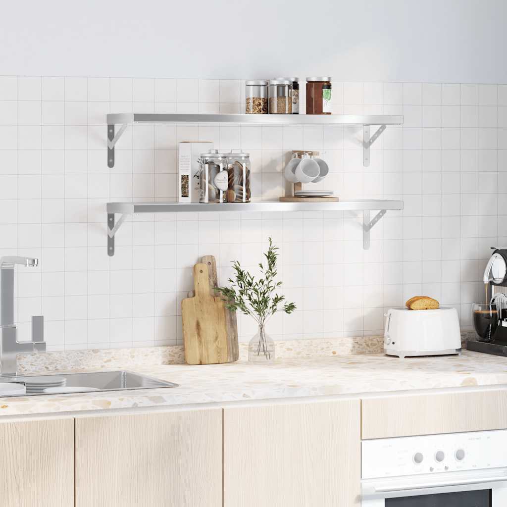 Ράφια Τοίχου 2 τεμ. Ασημί 100x23,5 εκ. Ανοξείδωτο Ατσάλι - Pakobazaar