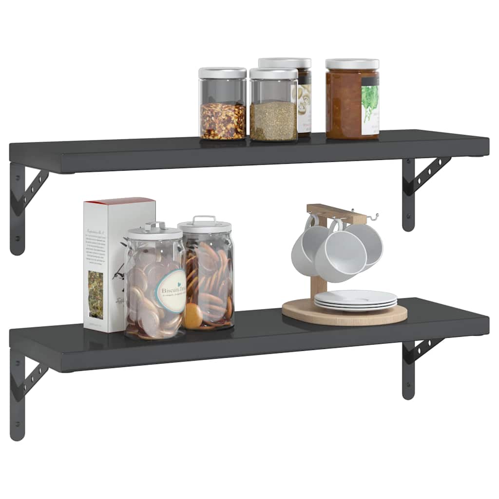 Ράφια Τοίχου 2 τεμ. Μαύρο 75x23,5 εκ. Ανοξείδωτο Ατσάλι