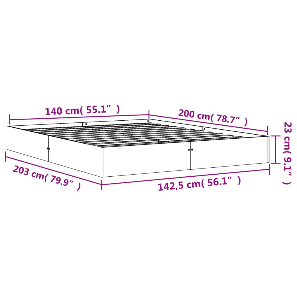 Σκελετός Κρεβατιού Χωρίς Στρώμα Καφέ 140x200 Μασίφ Ξύλο Πεύκου