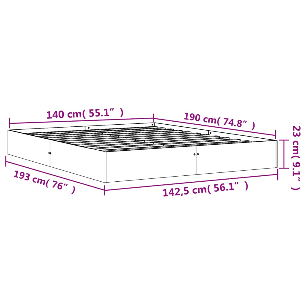 Σκελετός Κρεβατιού Χωρίς Στρώμα Καφέ 140x190 Μασίφ Ξύλο Πεύκου