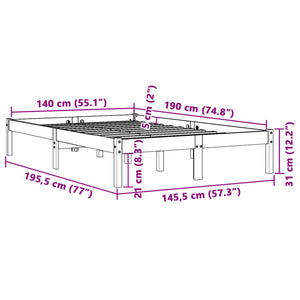 Σκελετός Κρεβατιού Χωρίς Στρώμα Καφέ 140x190 Μασίφ Ξύλο Πεύκου