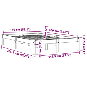 Σκελετός Κρεβατιού Χωρίς Στρώμα Καφέ 140x200 Μασίφ Ξύλο Πεύκου - Pakobazaar