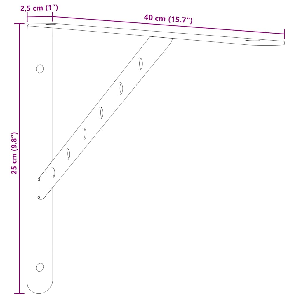 Στηρίγματα Ραφιών 4 Τεμ. Ασημί 40x2,5x25 εκ. Ανοξείδωτο Μαύρο - Pakobazaar