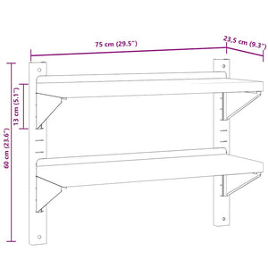Ράφι Τοίχου 2 Επιπ. Ασημί 75x23,5x60 εκ. Ανοξείδωτο Ατσάλι - PAKOBAZAAR