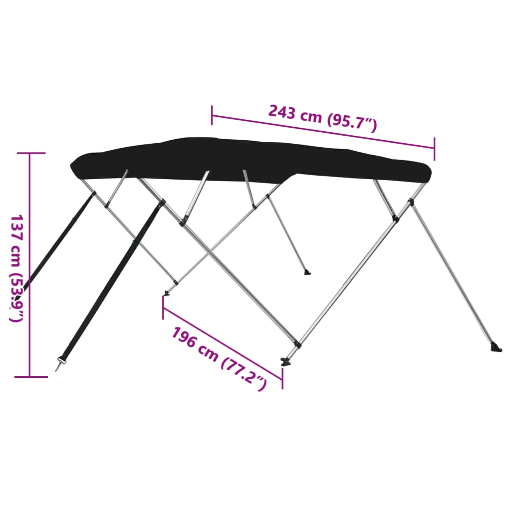 Τέντα Σκάφους με 4 Αψίδες Μαύρη 243x196x137 εκ. - Pakobazaar