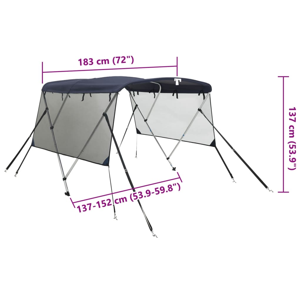 Τέντα Σκάφους 3 Αψίδες Τοιχ. Δίχτυ Ανθρακί 183x(137-152)x137εκ