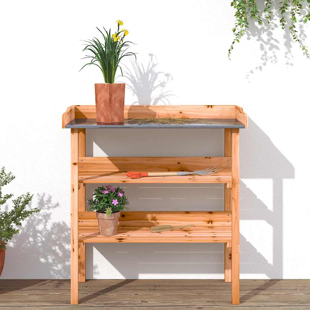 Τραπέζι Φυτών με Ράφια Καφέ 78x38x82,5εκ. από Μασίφ Ξύλο Ελάτης - PAKOBAZAAR