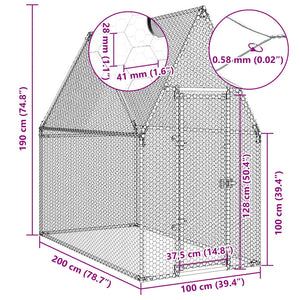Κοτέτσι - Κλουβί Ασημί 200x100x190 εκ. από Γαλβανισμένο Χάλυβα - PAKOBAZAAR