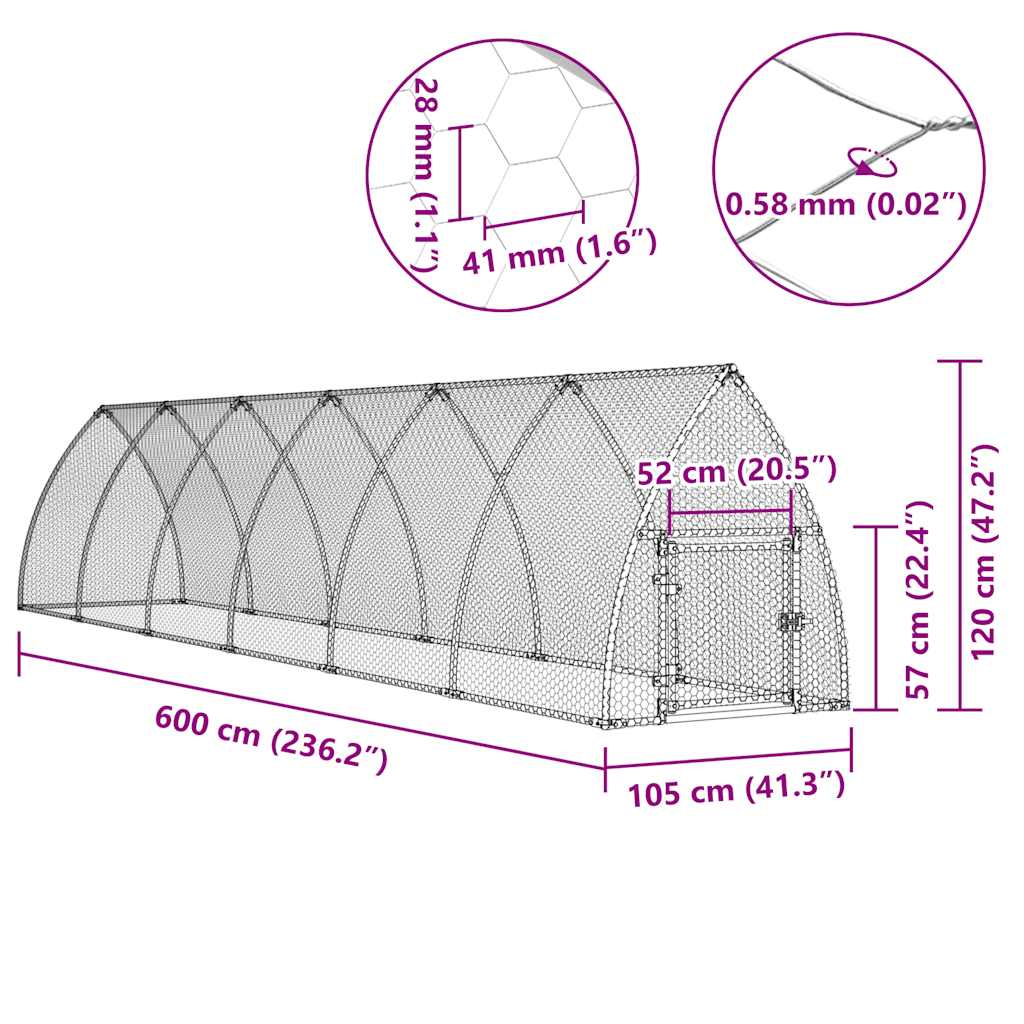 Κοτέτσι - Κλουβί Ασημί 600x105x120 εκ. από Γαλβανισμένο Χάλυβα - PAKOBAZAAR