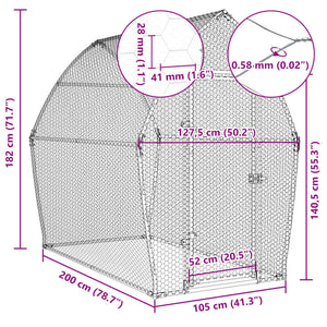 Κοτέτσι - Κλουβί Ασημί 200x105x182 εκ. από Γαλβανισμένο Χάλυβα - PAKOBAZAAR