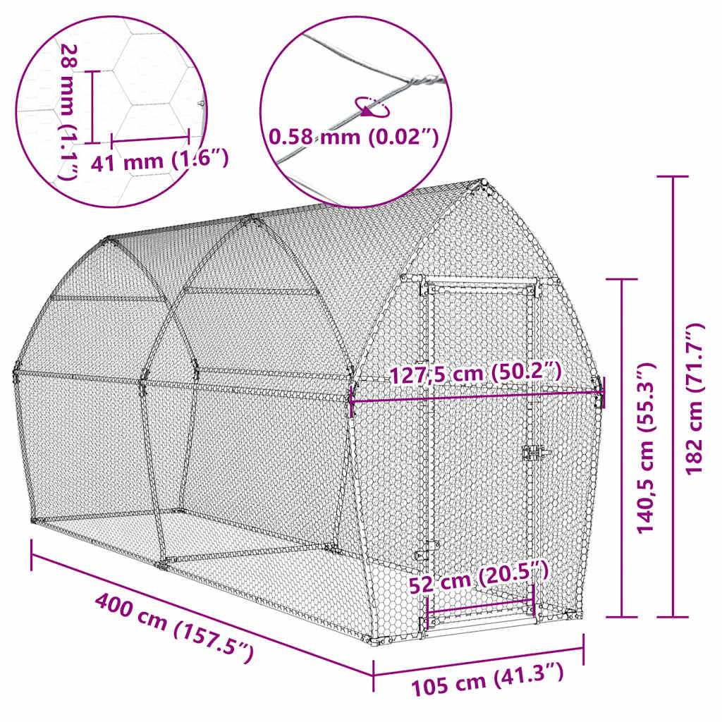 Κοτέτσι - Κλουβί Ασημί 400x105x182 εκ. από Γαλβανισμένο Χάλυβα - PAKOBAZAAR