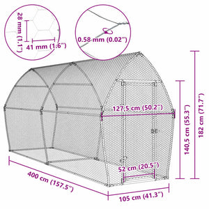Κοτέτσι - Κλουβί Ασημί 400x105x182 εκ. από Γαλβανισμένο Χάλυβα - PAKOBAZAAR