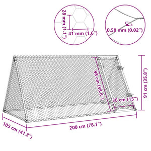 Κοτέτσι - Κλουβί Ασημί 200x105x91 εκ. από Γαλβανισμένο Χάλυβα - PAKOBAZAAR