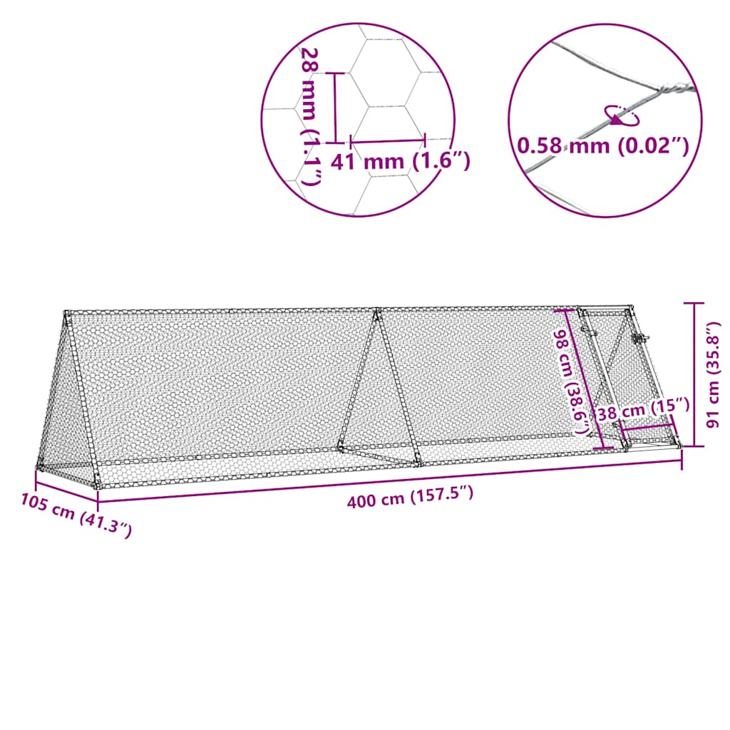Κοτέτσι - Κλουβί Ασημί 400x105x91 εκ. από Γαλβανισμένο Χάλυβα - PAKOBAZAAR