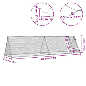 Κοτέτσι - Κλουβί Ασημί 400x105x91 εκ. από Γαλβανισμένο Χάλυβα - PAKOBAZAAR