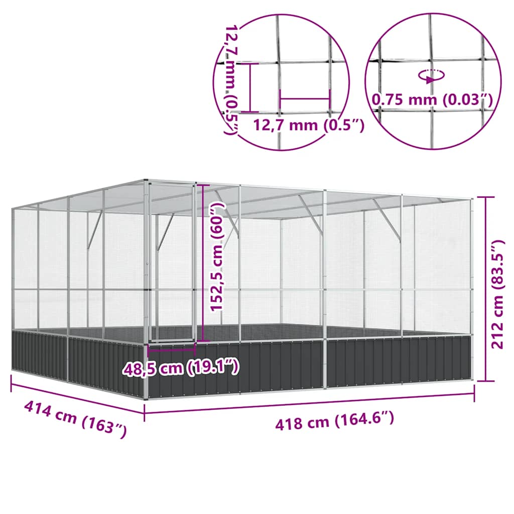 Κλουβί Ασημένιο 418x414x212 εκ. Ατσάλινο - Pakobazaar