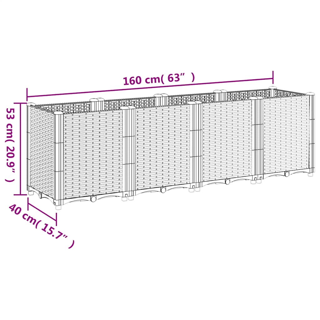 Ζαρντινιέρα Κήπου Μπλε Γκρι 160x40x53 εκ. Πολυπροπυλένιο