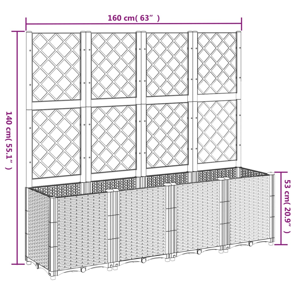 Ζαρντινιέρα Κήπου με Καφασωτό Λευκή 160x40x140 εκ. Πολυπροπ.