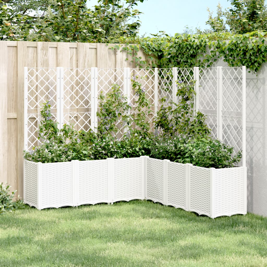 Ζαρντινιέρα Κήπου με Καφασωτό Λευκή 160x160x140 εκ. Πολυπροπ.